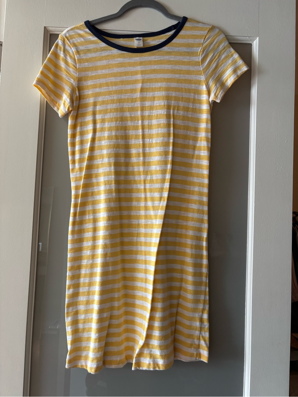 Old Navy Yellow and White Striped Mini Dress with Navy Trim